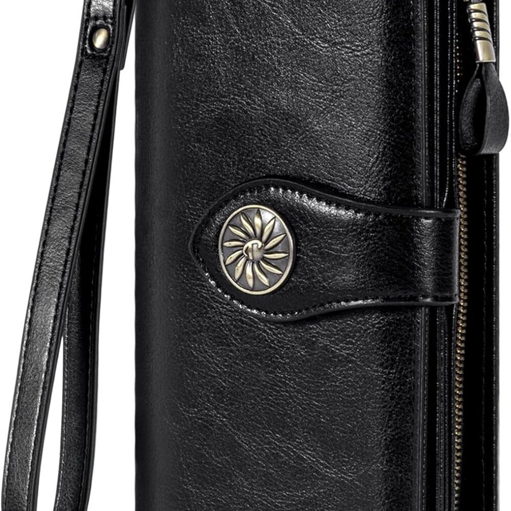 Elegant Black Leather Wristlet